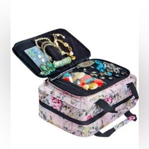 B&C Floral Pink makeup jewelry accessories hanging or carry Bag travel NWT  zip